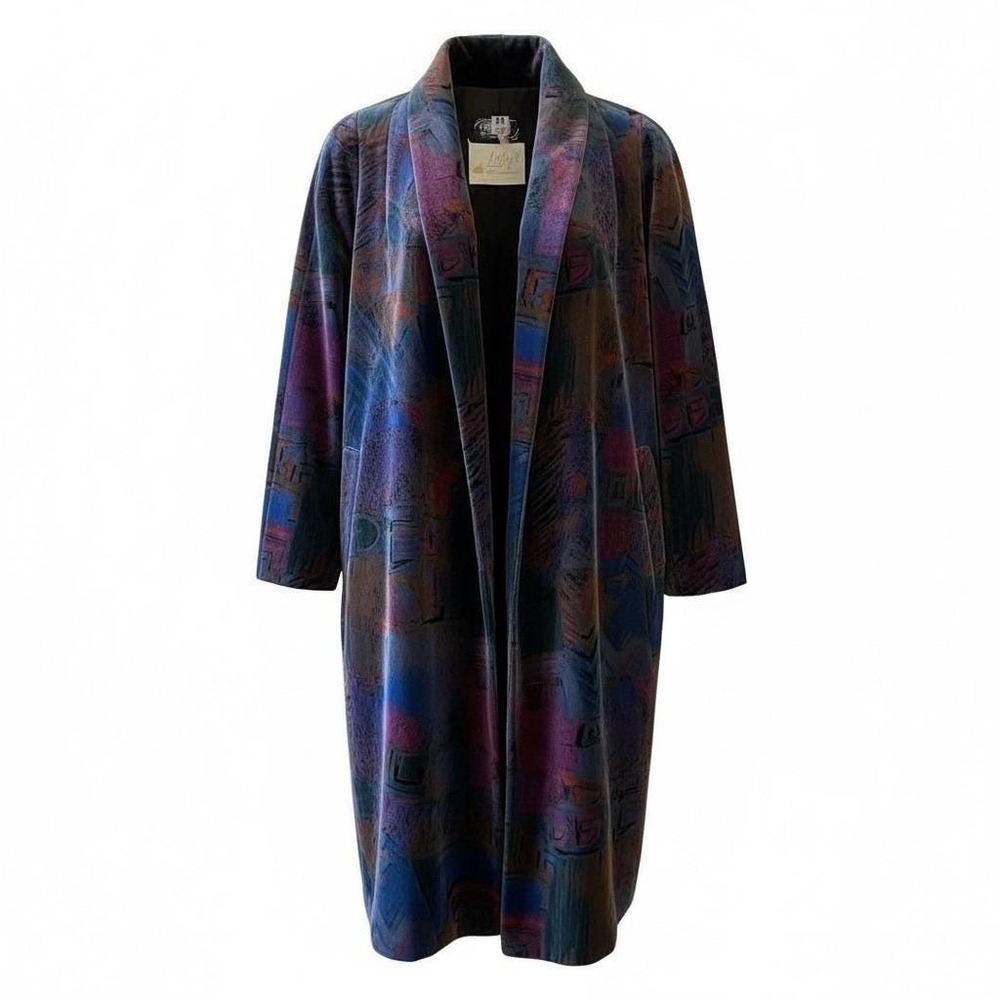 Vintage Libbey's Velvet Abstract Print Long Jacket Women's 4